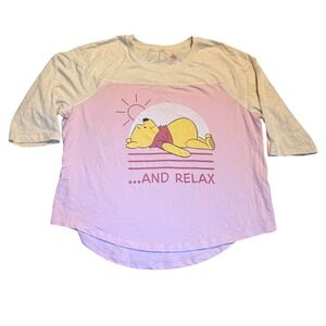 Disney Winnie the Pooh T-Shirt Women XL Raglan 3/4 Sleeve Pink Cream Relax Parks